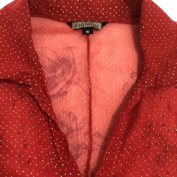ROZAE NICHOLS VIBRANT RED SILK CHIFFON BLOUSE + SWAROVSKI CRYSTALS POLKA DOT FM - Picture 9 of 11